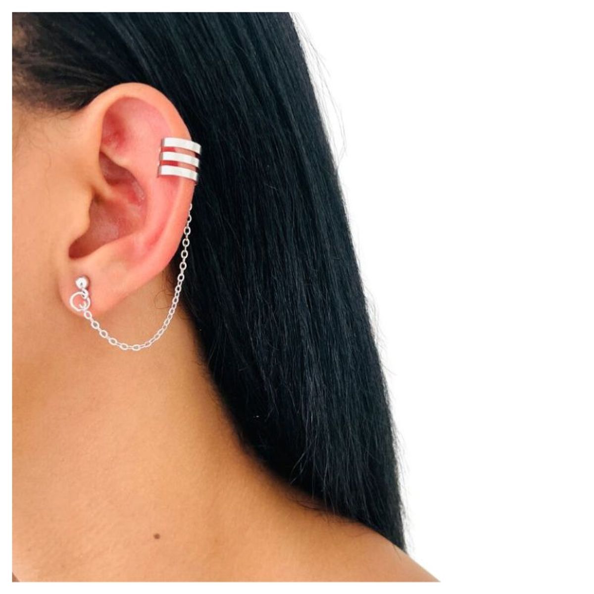 ACCESORIOS DE EVA - Arete Ear Cuff Simulador Barra Plateado_.