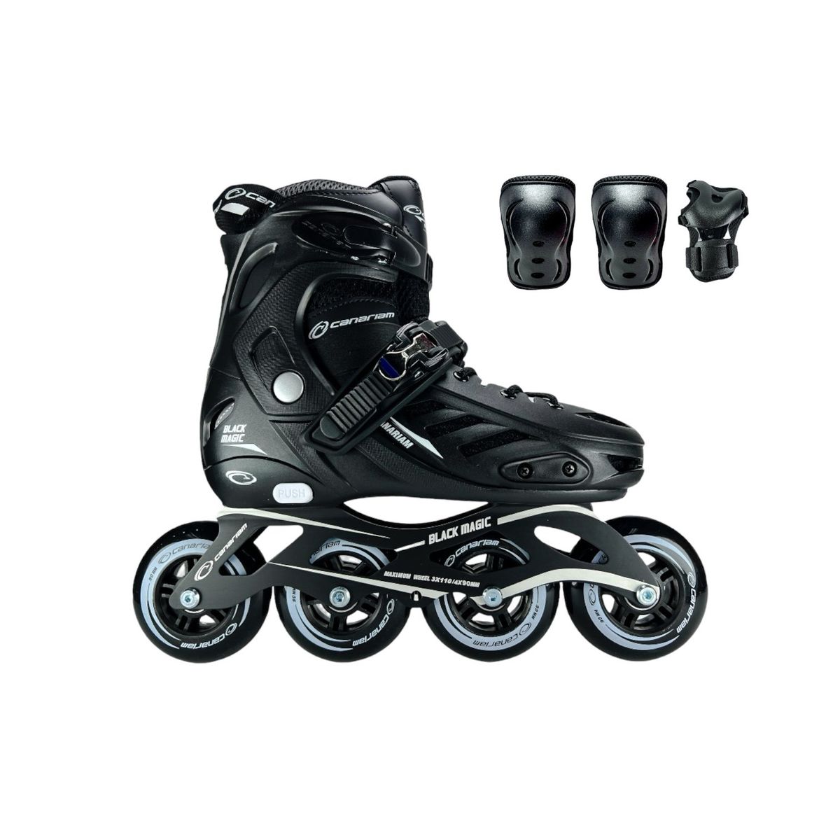 CANARIAM - Patines En Linea Semiprofesionales Canariam Black Magic Con Protecciones L 39 Ajustables a 42 Negro