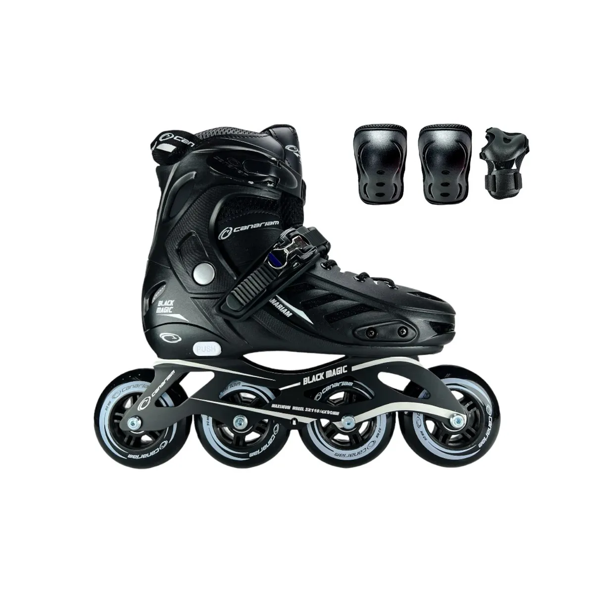 CANARIAM - Patines En Linea Semiprofesionales Canariam Black Magic Con Protecciones L 39 Ajustables a 42 Negro