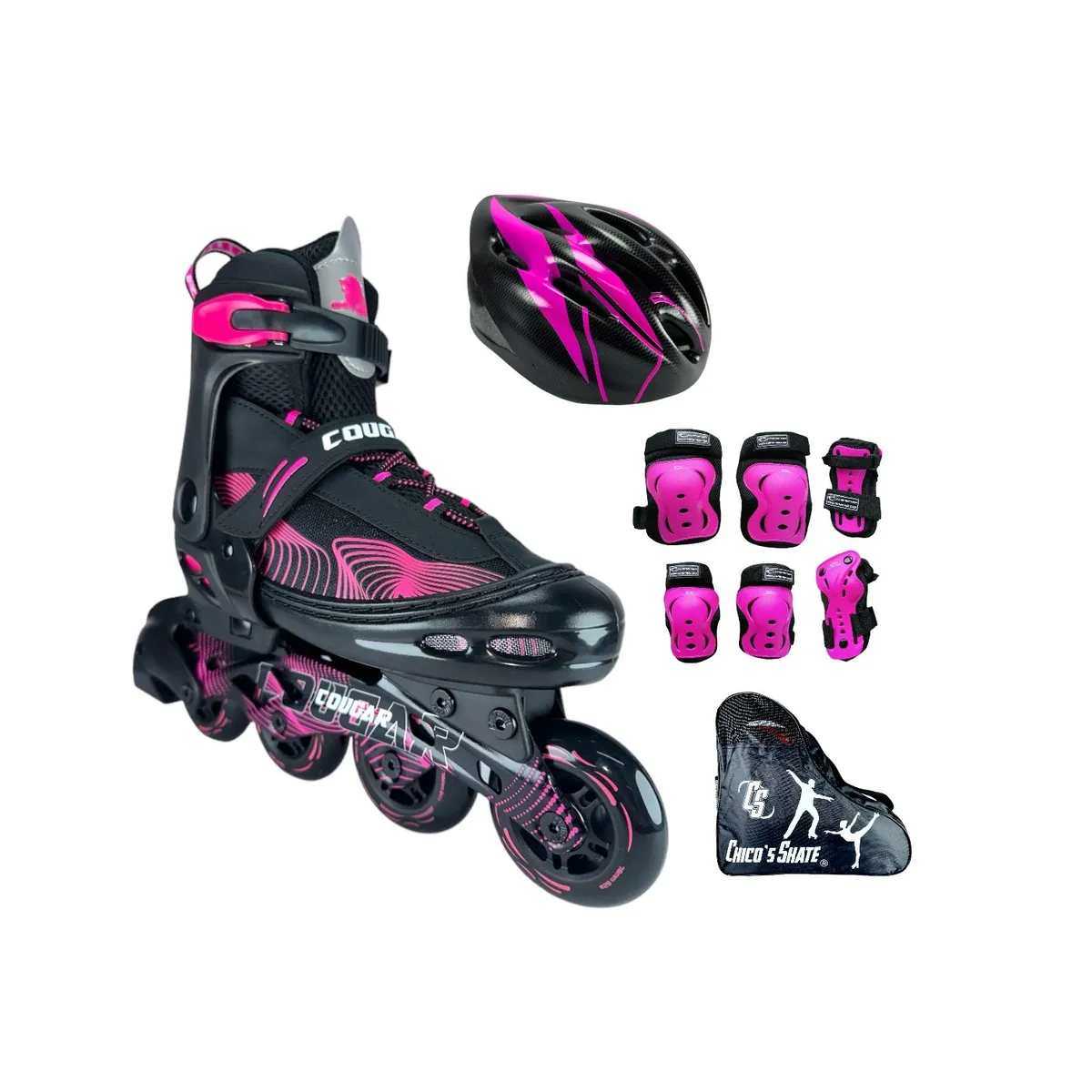 COUGAR - Combo Patines Cougar MZS833LG Con Protecciones L 38 Ajustables a 41 Fucsia