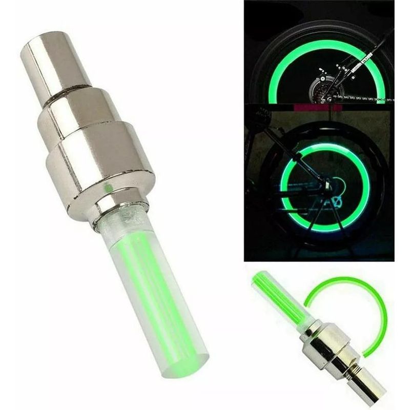 UNIVERSAL - Dos tapa valvulas con luz led neon carro moto color verde