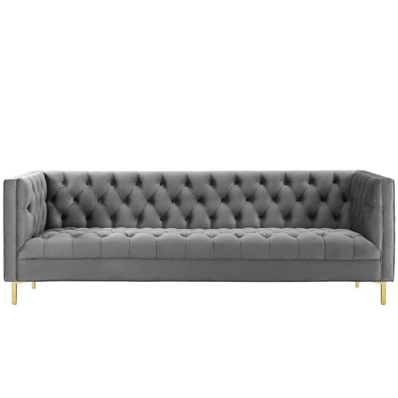 GENERICO - Sofa Hisoka 3 Puestos En Tela Terciopelo Gris 200X075x085