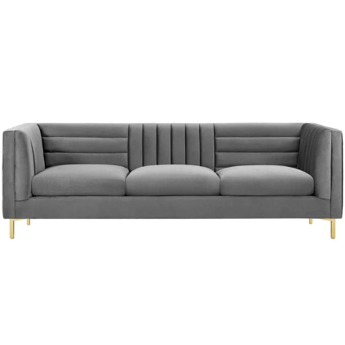 GENERICO - Sofa Kanto 3 Puestos Terciopelo Gris 200X75x85