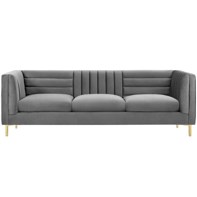 GENERICO - Sofa Kanto 3 Puestos Terciopelo Gris 200X75x85