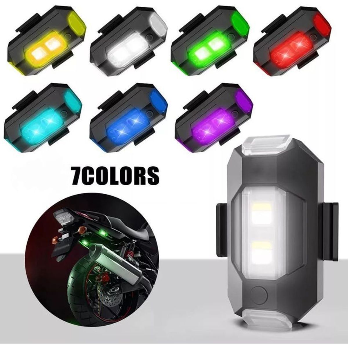 UNIVERSAL - Mini luz led flasheo para moto carro bici dron 7 colores