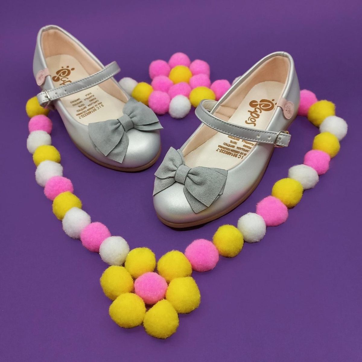 PAPOS - Baletas Dulce Bailarina Plateada - Crema