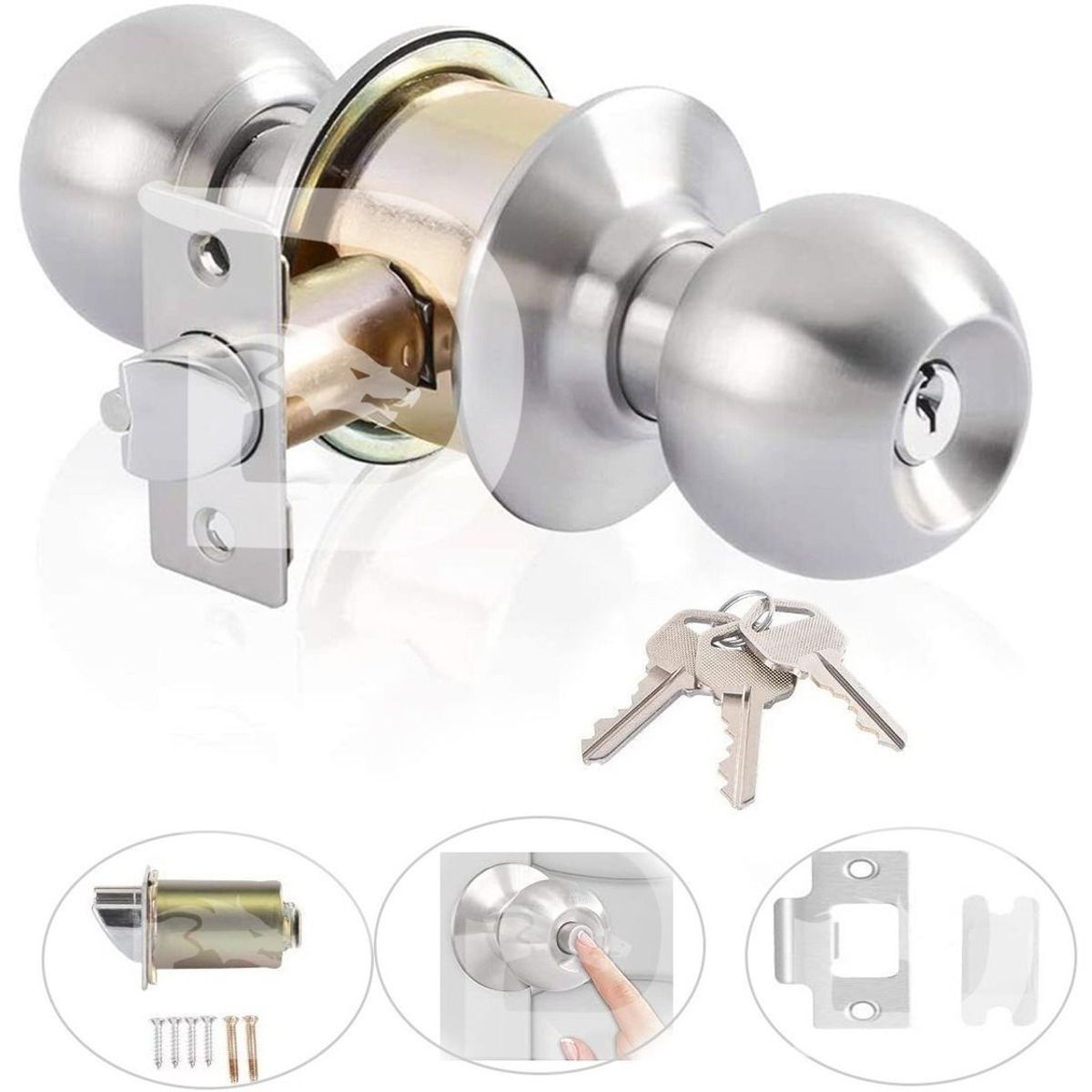 GENERICO - Cerradura Puerta Chapa Cromada Pomo Perilla Alta Seguridad