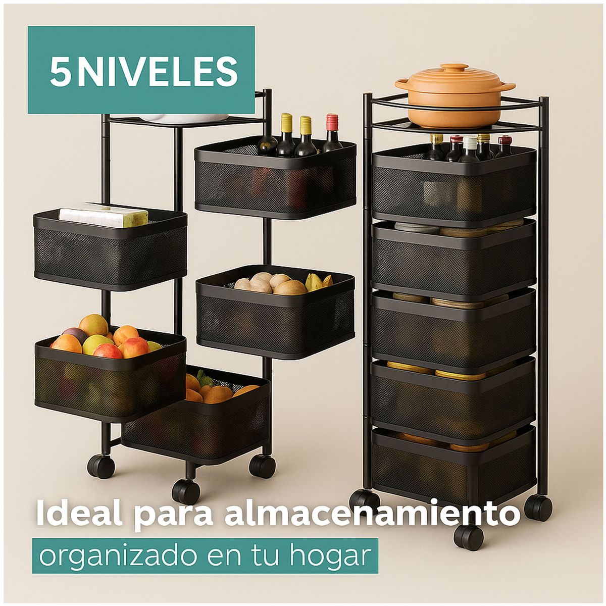 ONE PIXEL - Estante Metálico Organizador Para Cocina 5 niveles Cuadrado