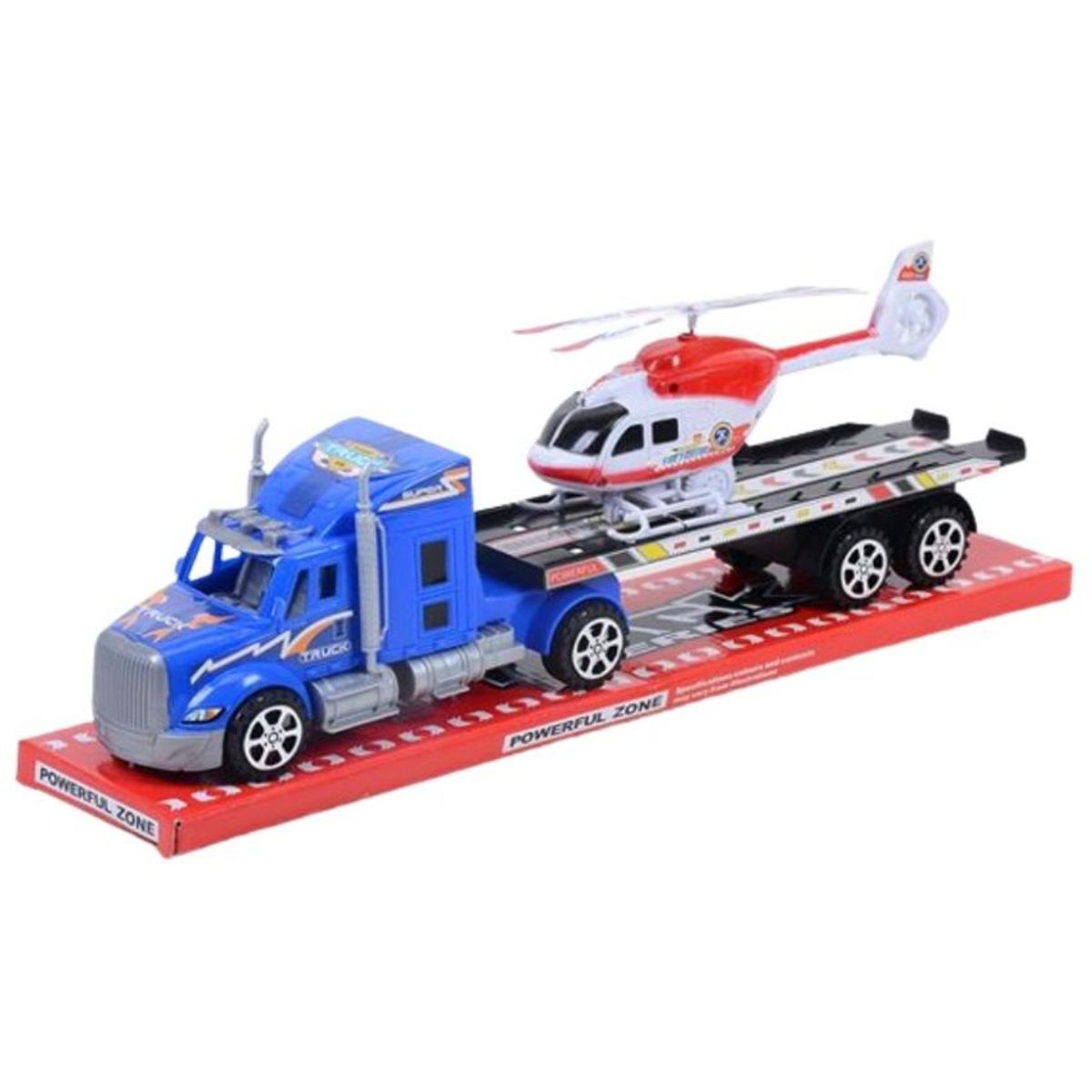 JUGUETELANDIA - Tractomula Con Helicoptero Powerful Friccion Base Y Tapa