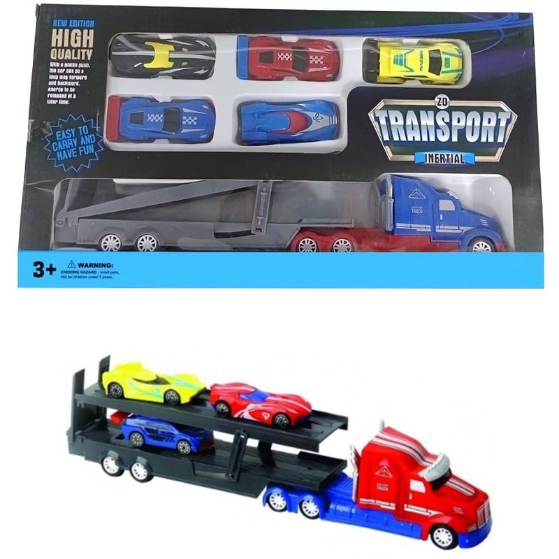 JUGUETELANDIA - TRACTOMULA TRANSPORT CON CARROS CAJA