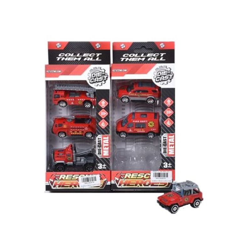 JUGUETELANDIA - SET CARROS METALICOS RESCATE X 3 CAJA