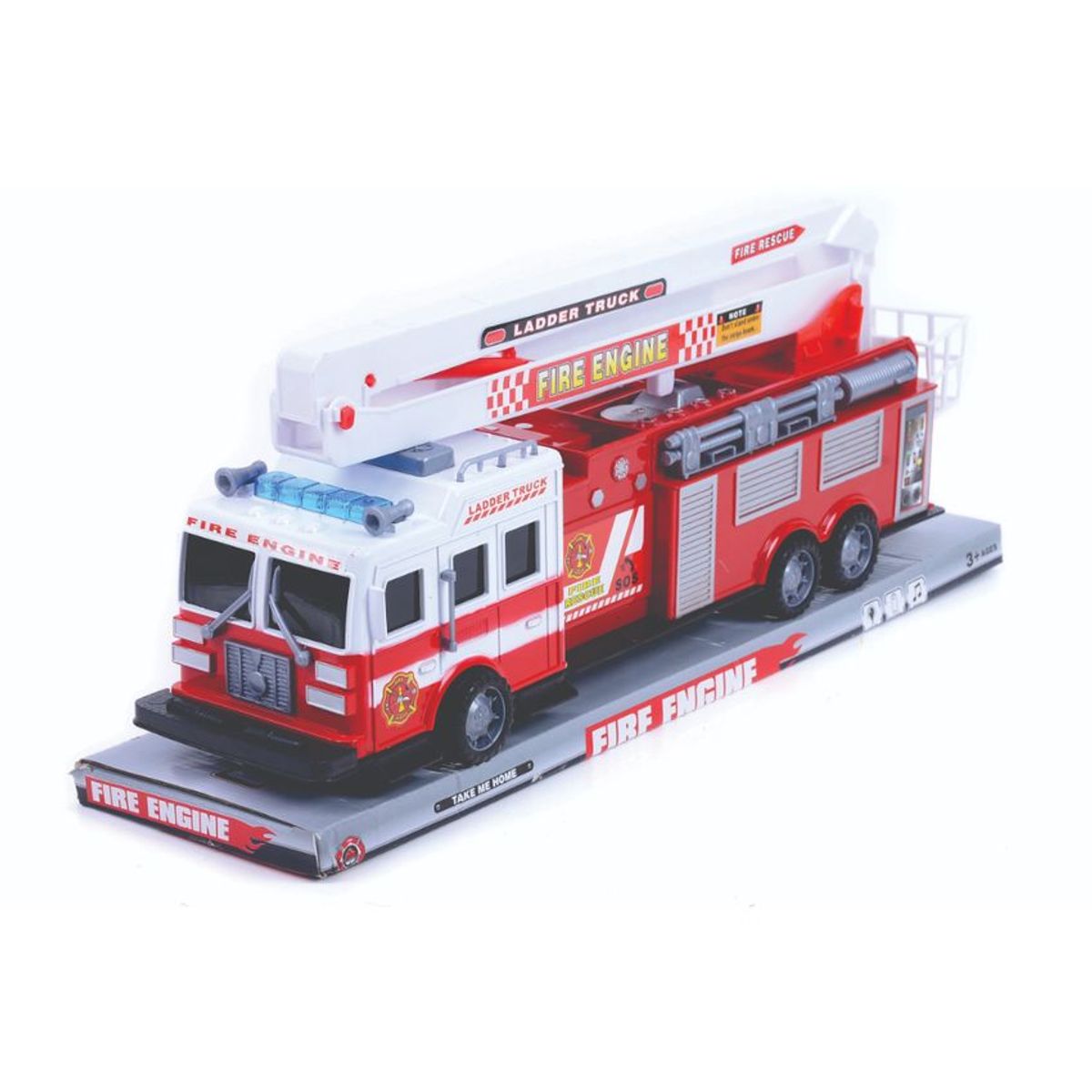 JUGUETELANDIA - CARRO BOMBERO LADDER FRICCION LUZ Y SONIDO BASE Y TAPA