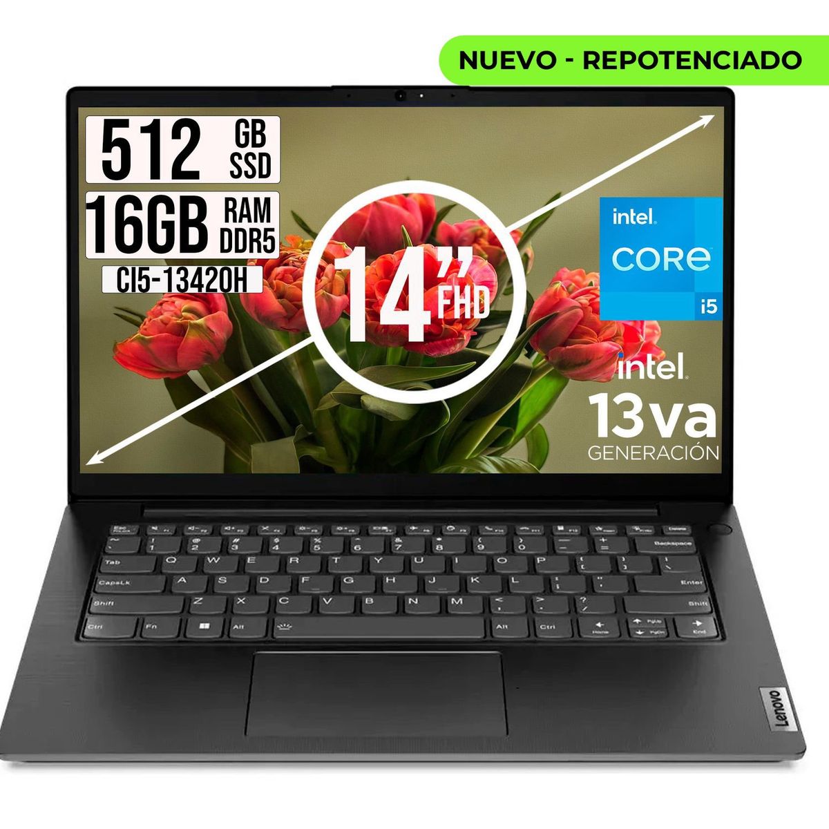 Lenovo - PORTATIL LENOVO INTEL CORE I5-13420H SSD 512GB RAM 16GB LED 14 FHD