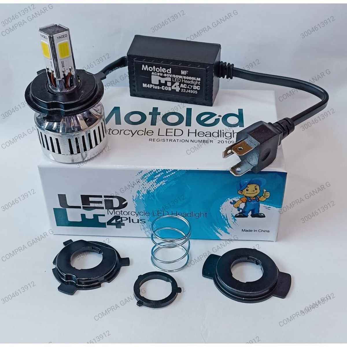 UNIVERSAL - Bombillo led h4 moto DC/AC 6000lumens 4 caras luz blanca