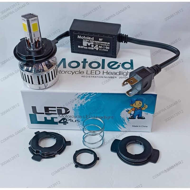 UNIVERSAL - Bombillo led h4 moto DC/AC 6000lumens 4 caras luz blanca