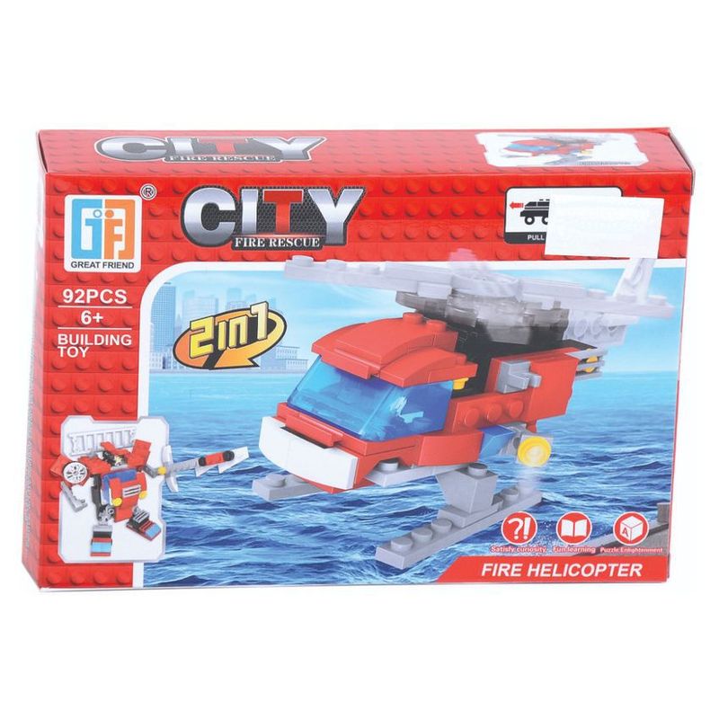 JUGUETELANDIA - HELICOPTERO 2 EN 1 BLOQUES   92 PIEZAS CAJA