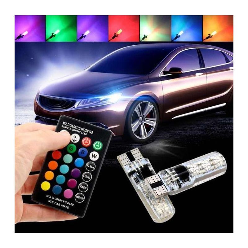 UNIVERSAL - Par cocuyos led t10 control multicolor flasheo carro moto