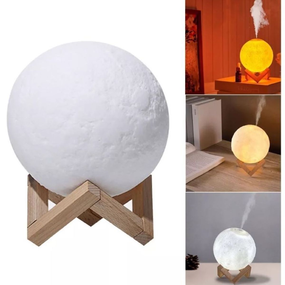 ZHOPI CO - Lampara humidificador difusor luna 3d colores  base madera