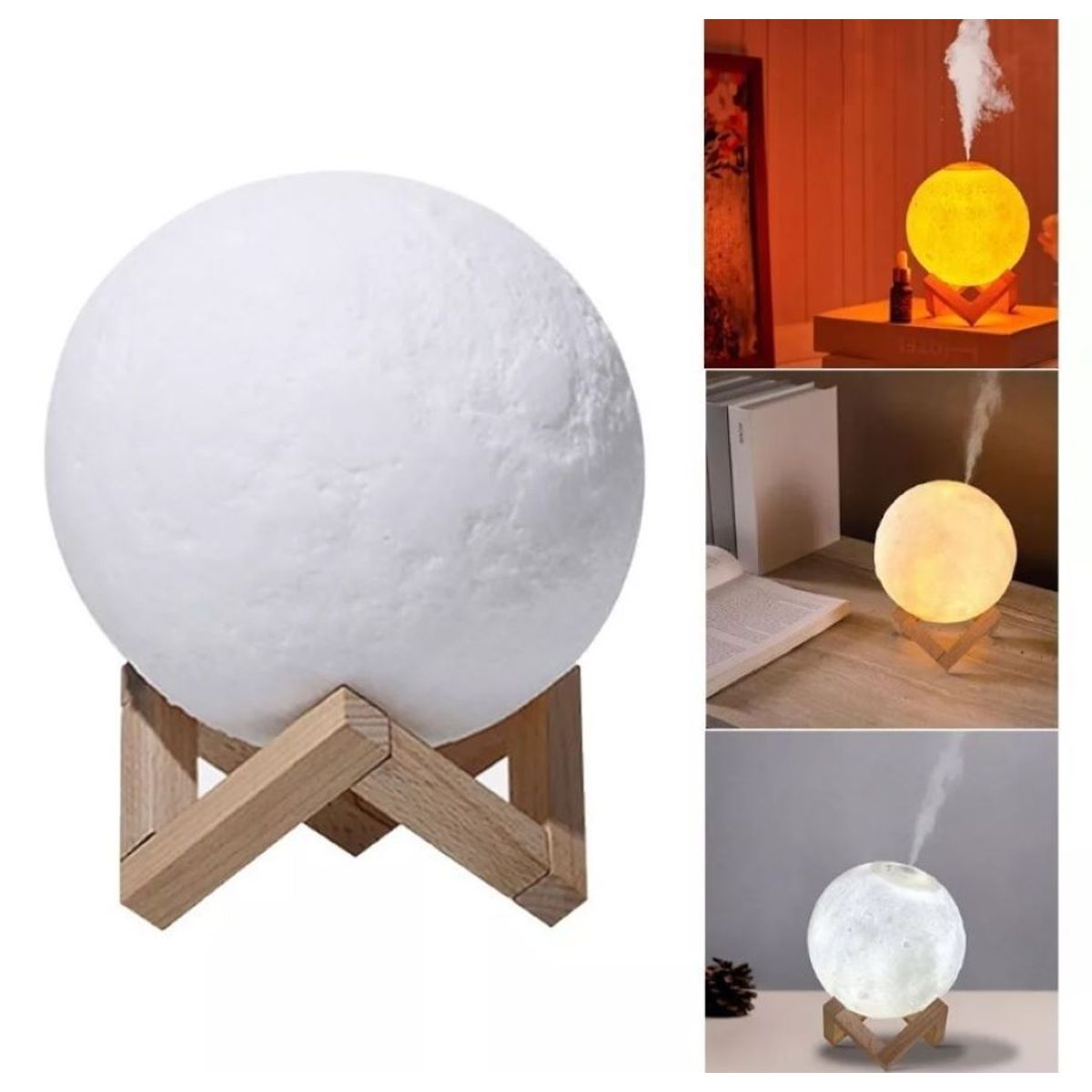 ZHOPI CO - Lampara humidificador difusor luna 3d colores  base madera