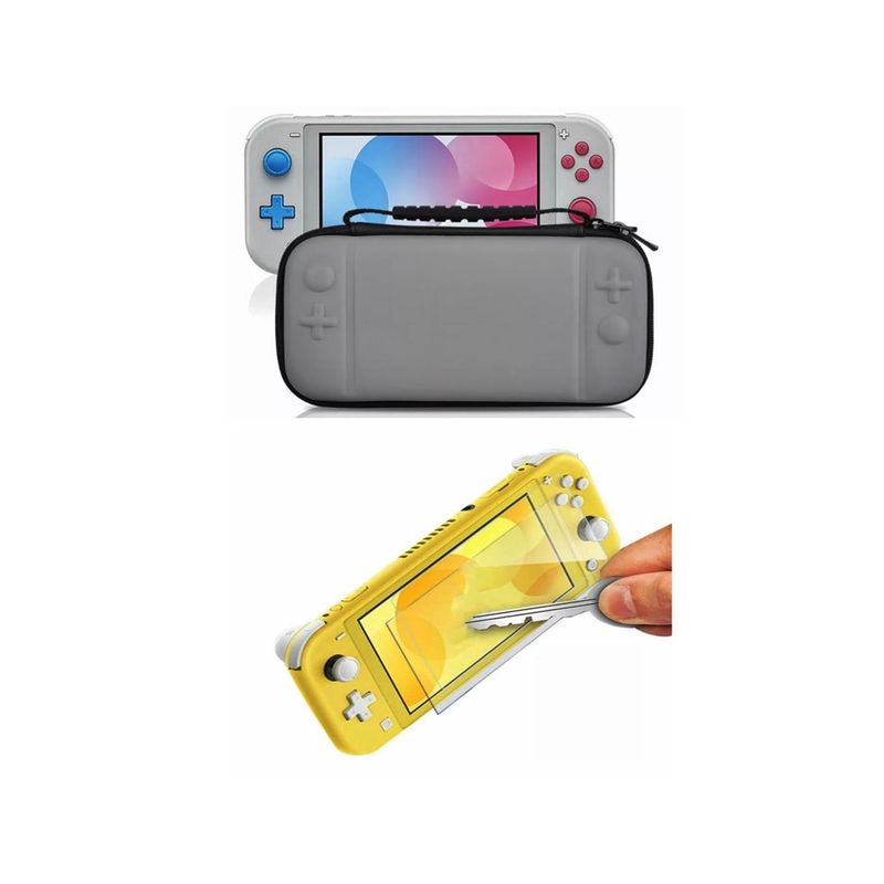 GENERICO - Estuche Rígido Gris + Vidrio Templado Para Switch Lite