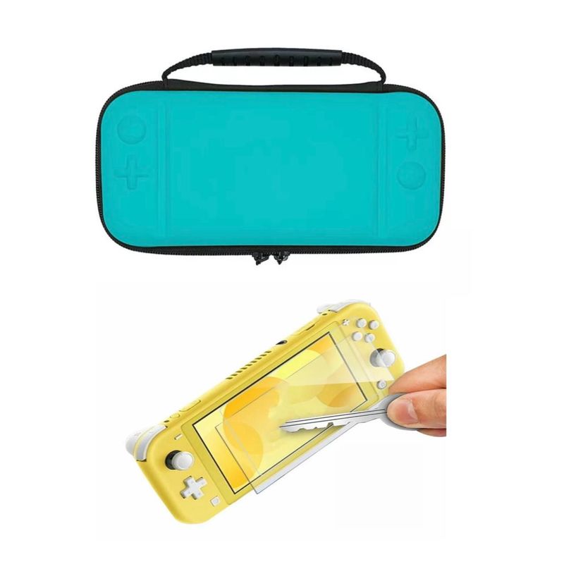 GENERICO - Estuche Rígido Turquesa + Vidrio Templado Para Switch Lite