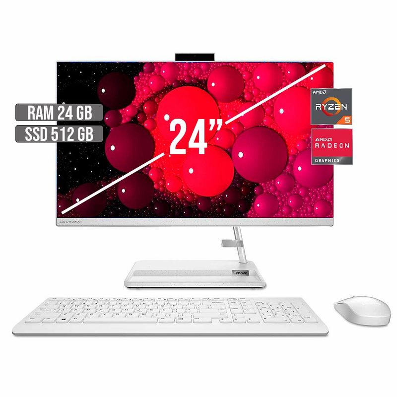 LENOVO - TODO EN UNO LENOVO AIO 3 AMD RYZEN 5-7530U SSD 512GB RAM 24GB LED 24" FHD