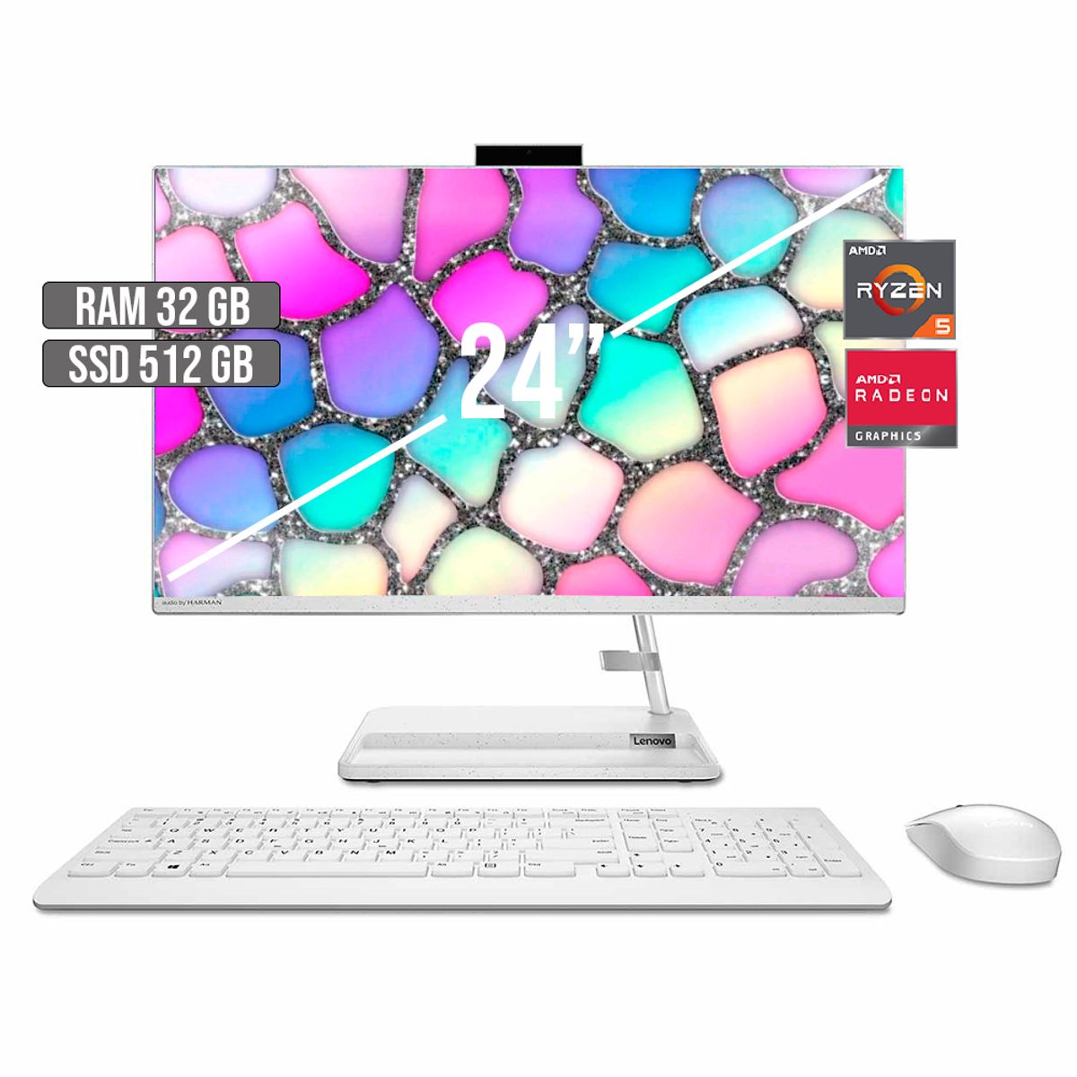 LENOVO - TODO EN UNO LENOVO AIO 3 AMD RYZEN 5-7430U SSD 512GB RAM 32GB LED 24" FHD