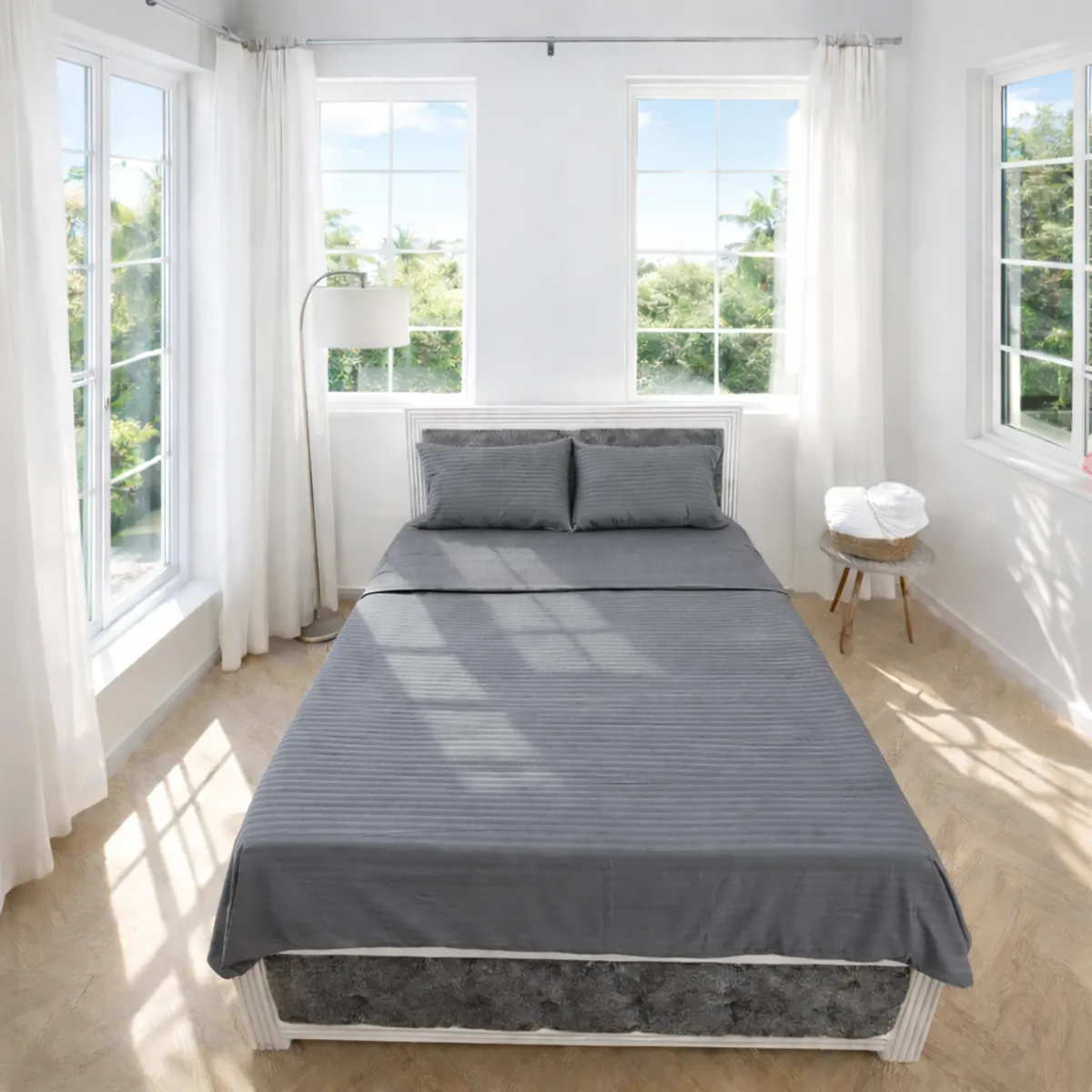 HOGARETO - Juego de Sábanas Cama Semidoble Hogareto Gris 3200