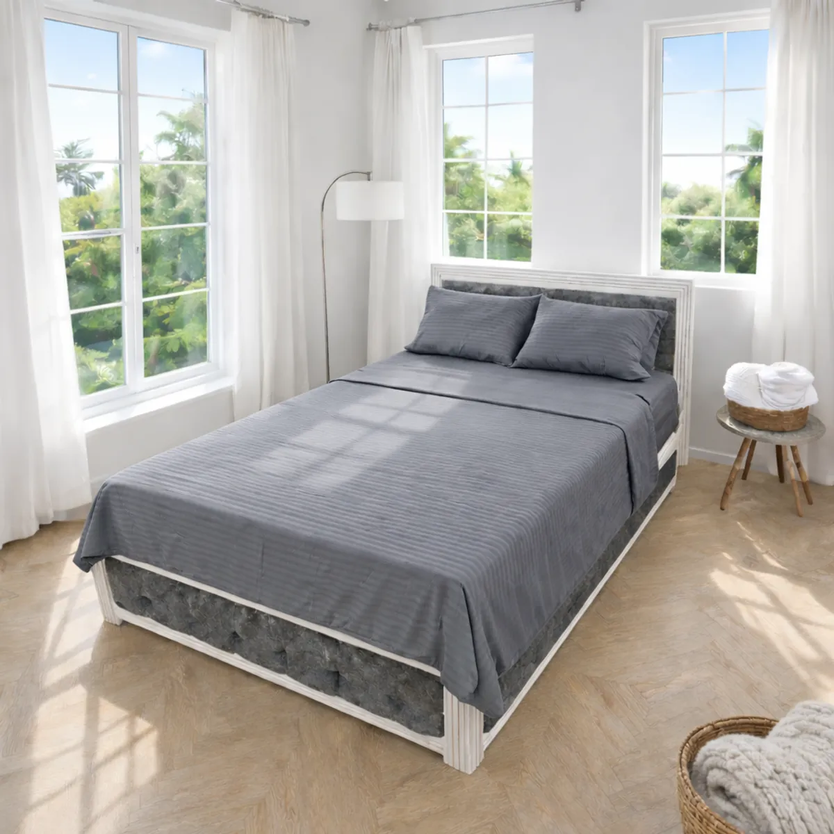 HOGARETO - Juego de Sábanas Cama Semidoble Hogareto Gris 3200