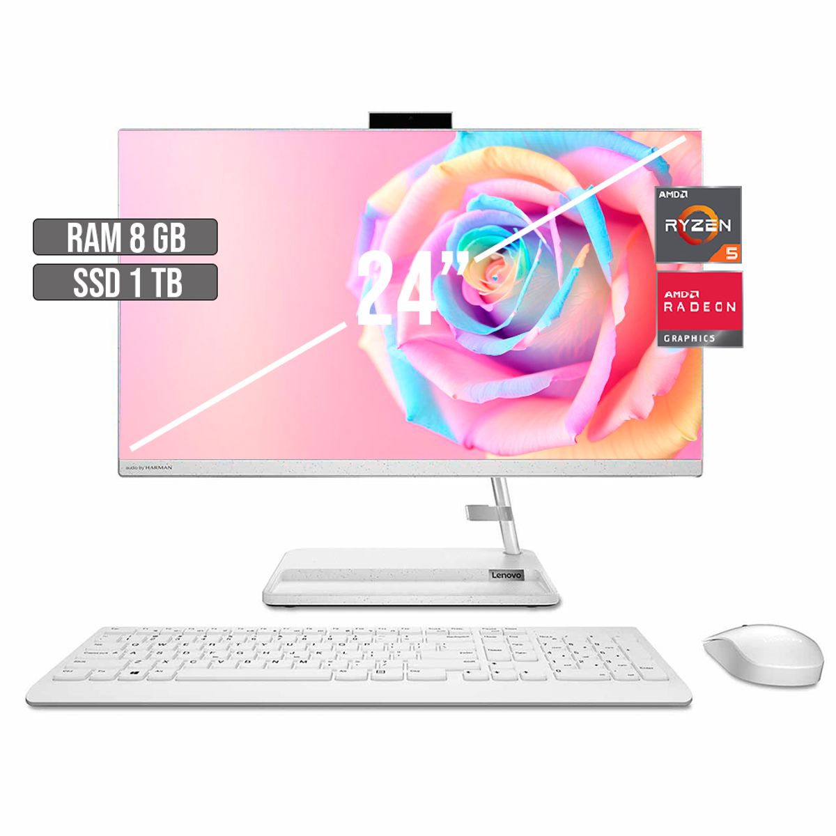 LENOVO - TODO EN UNO LENOVO AIO 3 AMD RYZEN 5-7430U SSD 1TB RAM 8GB LED 24" FHD