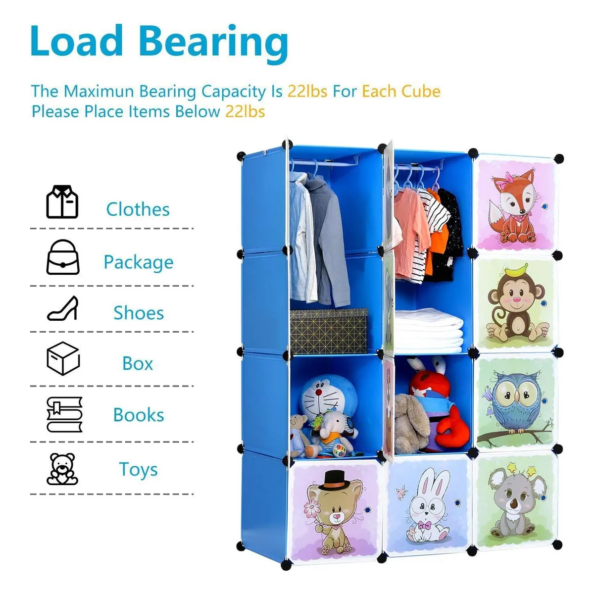 ONE PIXEL - Armario Organizador Modulable de Ropa y Juguetes ONE PIXEL Para Bebes - Azul