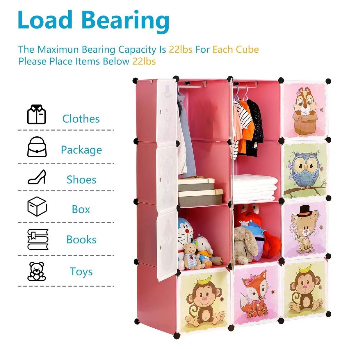 ONE PIXEL - Armario Organizador Modulable de Ropa y Juguetes ONE PIXEL Para Bebes - Rosado