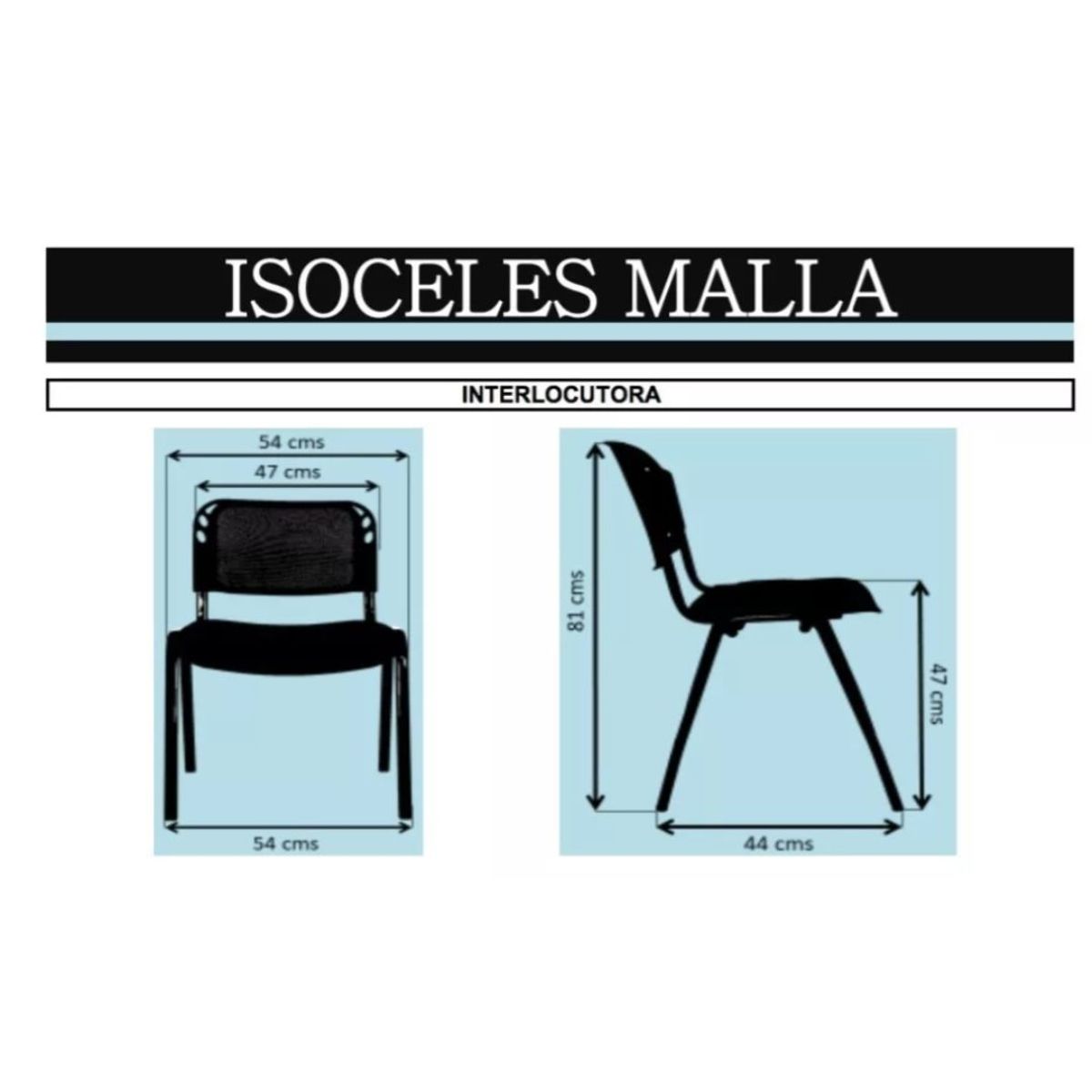 GENERICO - 2 Sillas Interlocutoras Isoceles Malla Azul con Asiento Negro