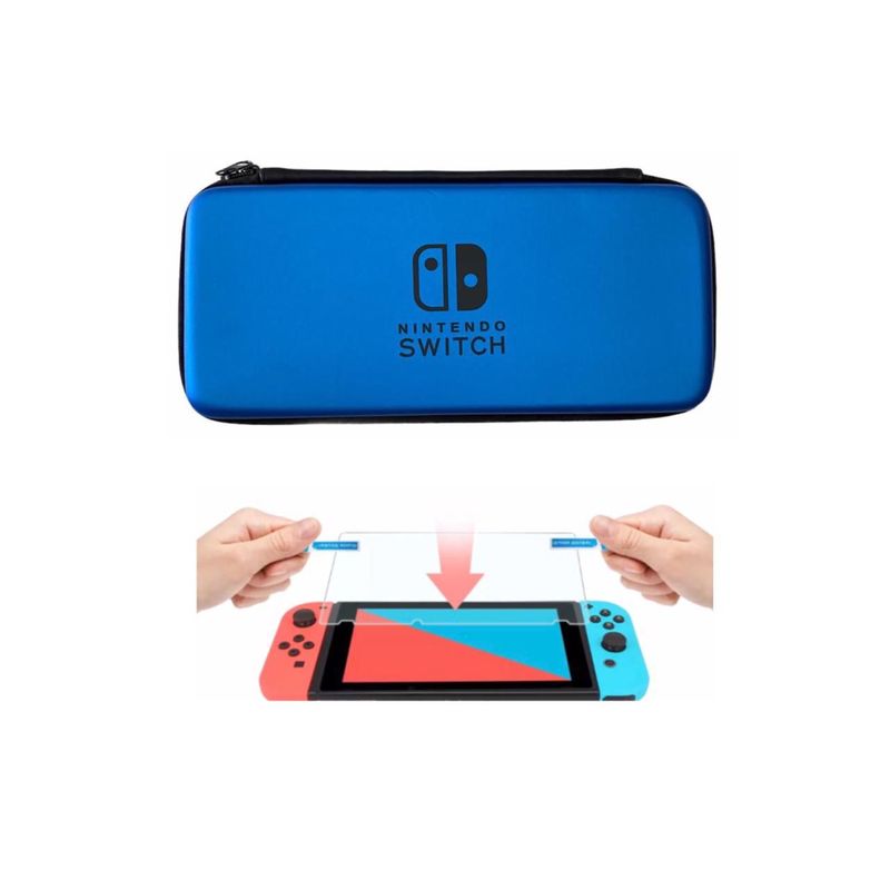 GENERICO - Estuche Rigido Azul + Vidrio Templado Compatible Con Switch