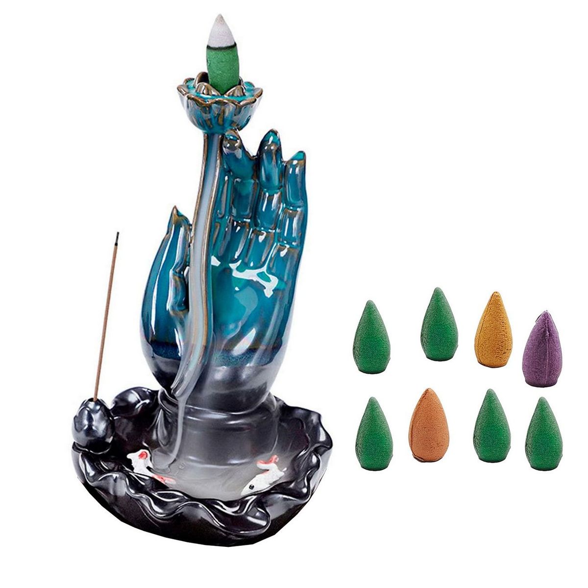 DAYOSHOP - Mano Buda Sabio Quemador Incienso + Cono De Incienso 0319