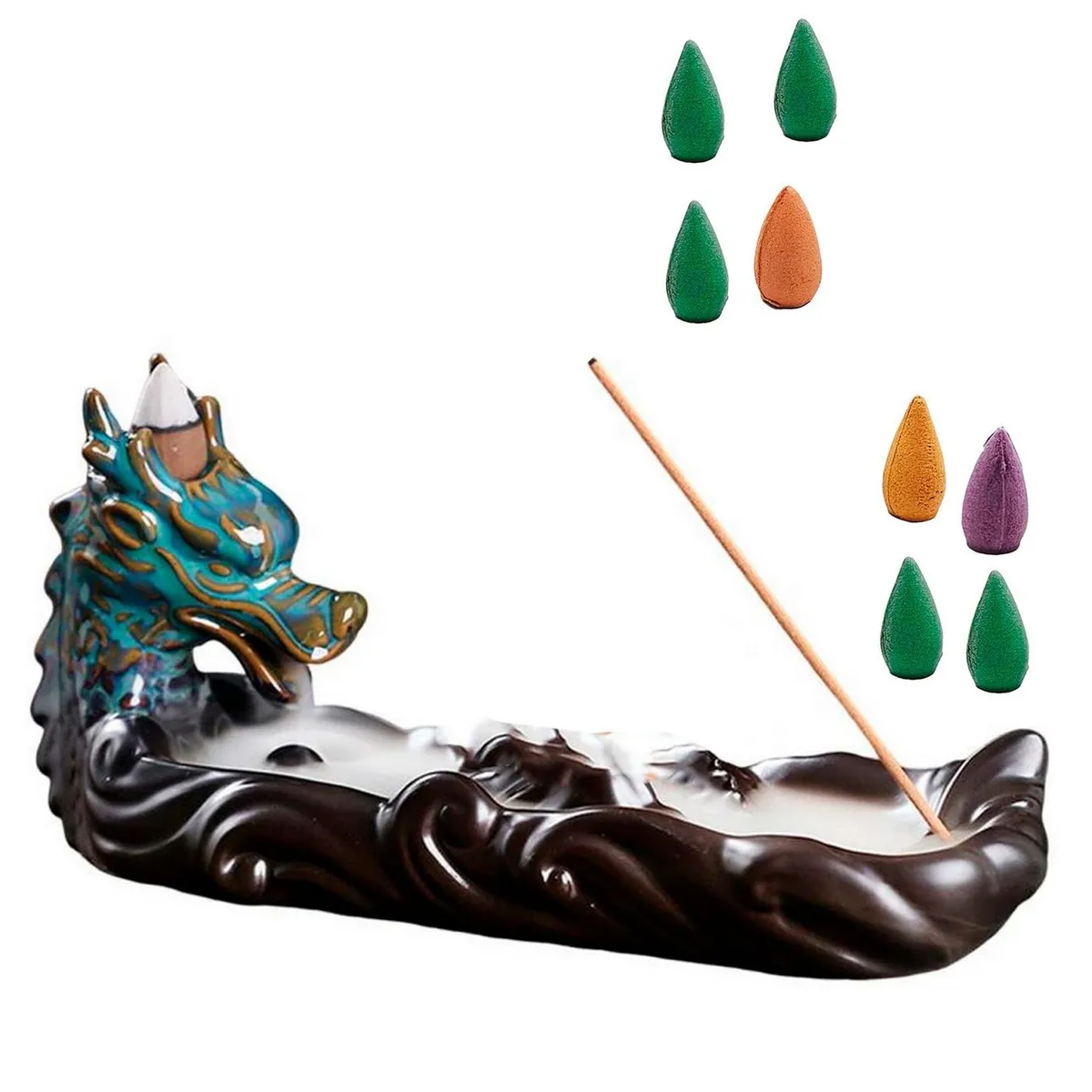 DAYOSHOP - Dragon Chino Sabio Quemador Incienso + Cono De Incienso 0337