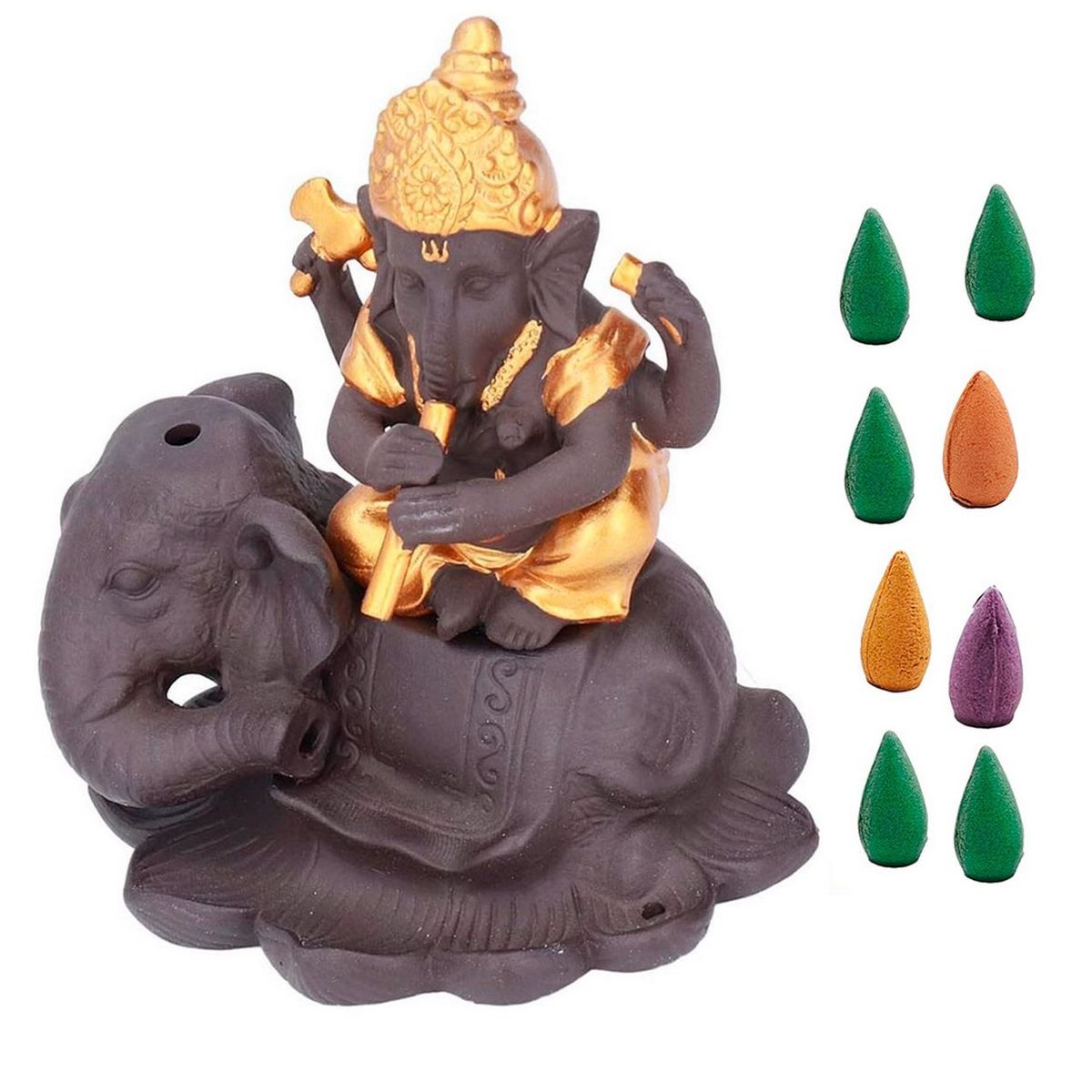 DAYOSHOP - Elefante Ganesha Quemador Incienso + Cono De Incienso 0333