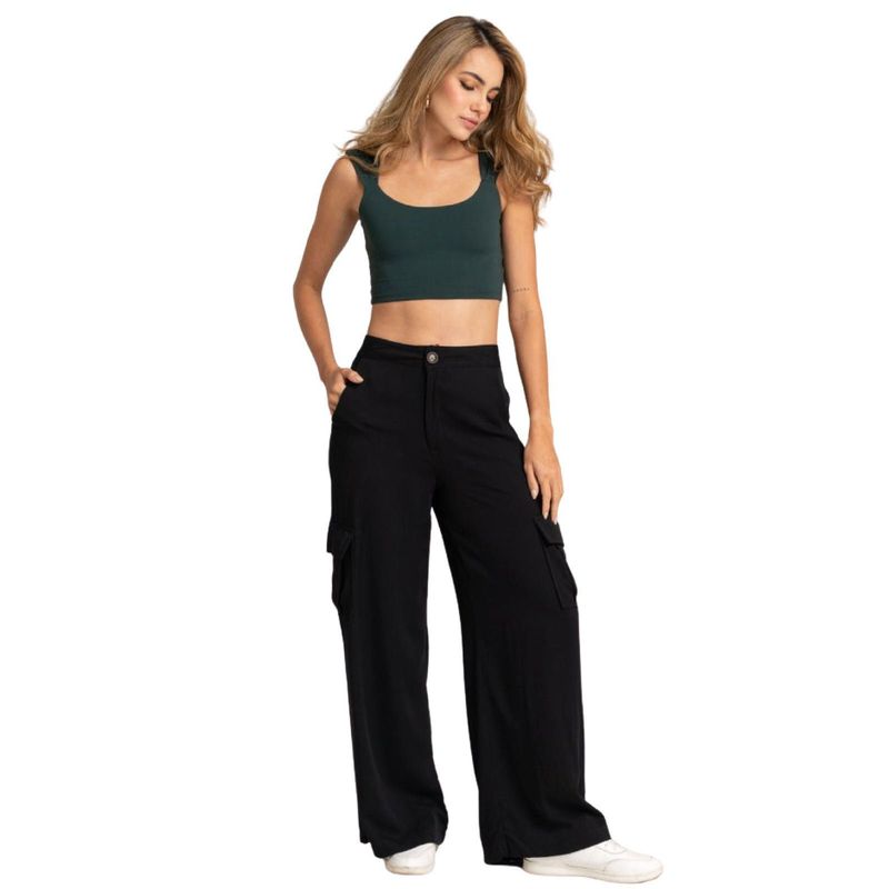 RAGGED - Pantalon Amy Cargo Negro Ragged
