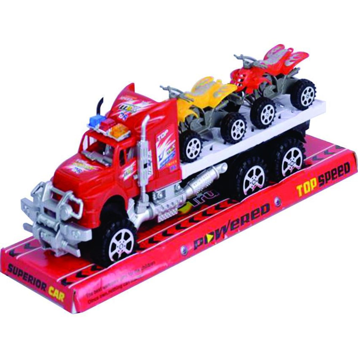 JUGUETELANDIA - Tractomula Max Con Cuatrimotos Friccion Base Y Tapa