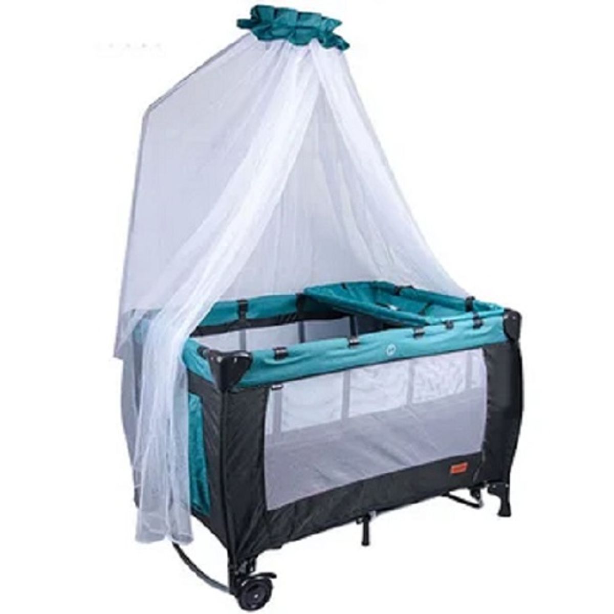BEBESITOS - Cuna Corral Mecedora Con Toldillo Y Cambiador Roma Turquesa