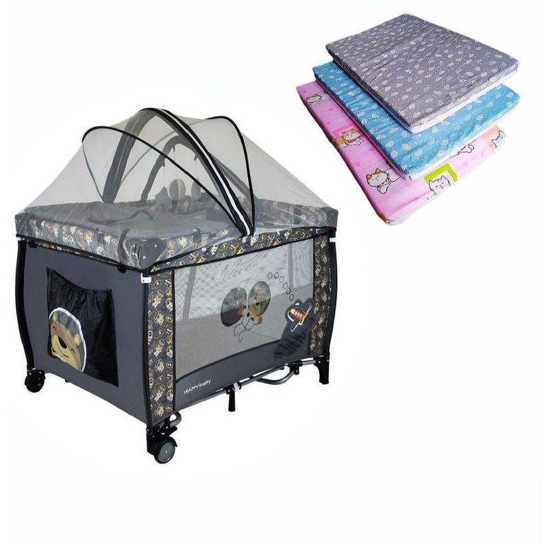 HAPPY BABY - Cuna Corral Mecedora Happy Baby Miami Gris Con Colchoneta