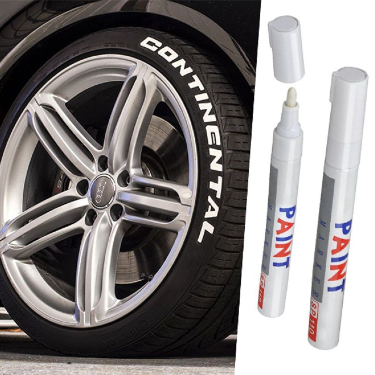UNIVERSAL - Marcador permanente llantas de carro moto bici color blanco