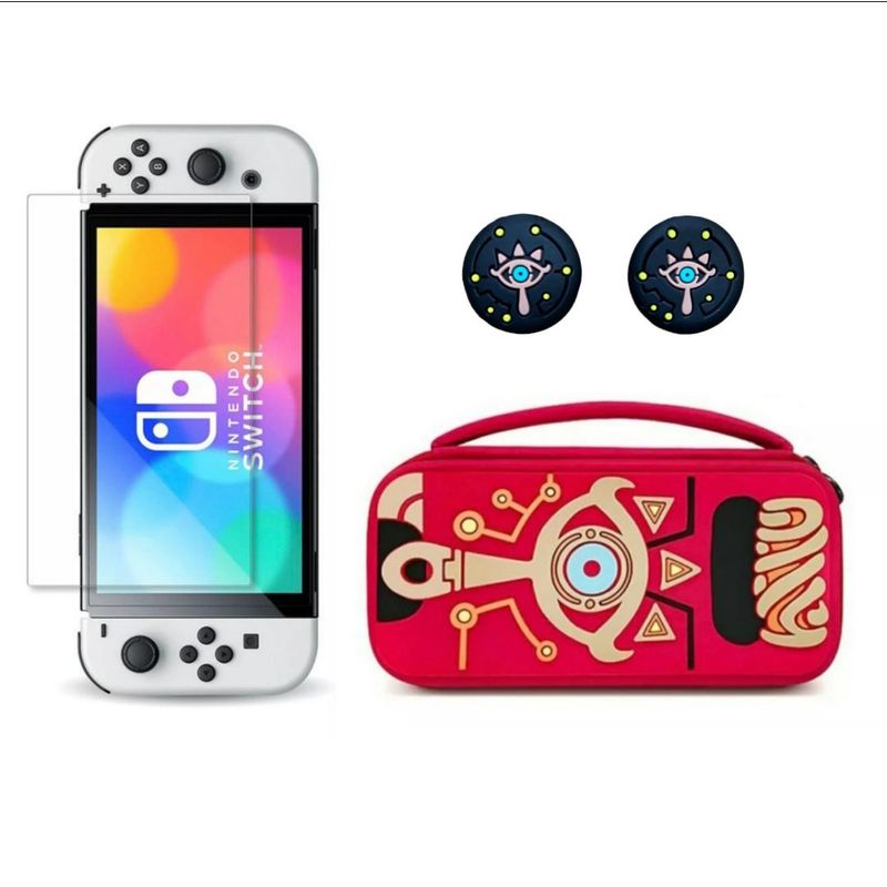 GENERICO - Estuche Edicion Rojo + Vidrio + 2 Grips Para Switch Oled