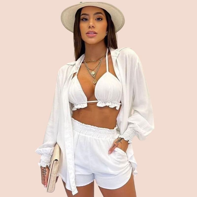 MANTARRAYA BEACHWEAR - Conjunto short de 3 Piezas Playero Ropa de Verano - Blanco - Blanco