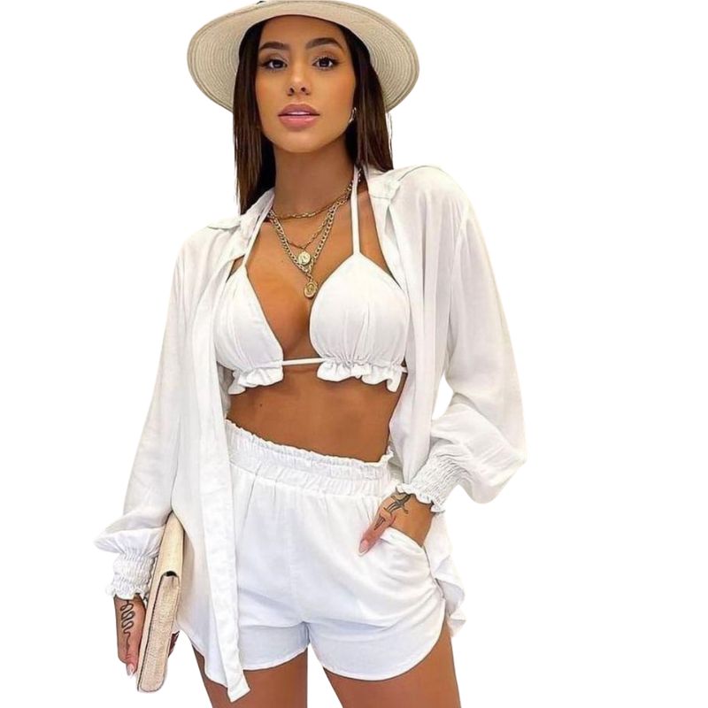 MANTARRAYA BEACHWEAR - Conjunto short de 3 Piezas Playero Ropa de Verano - Blanco - Blanco