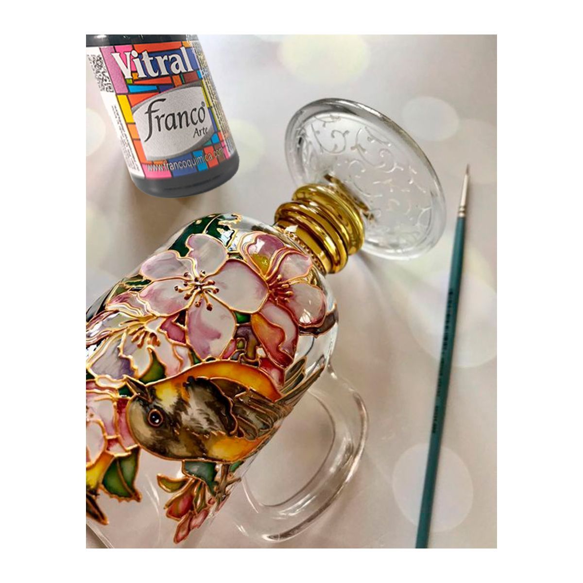 FRANCO ARTE - Kit Pintura Vitral Franco Arte X 5 Unds + Bordeador Oro 60ml