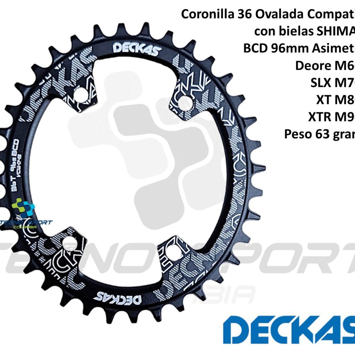 GENERICO - Coronilla 36 Deckas Asimetrica 96bcd Ovalada Bicicleta Mtb