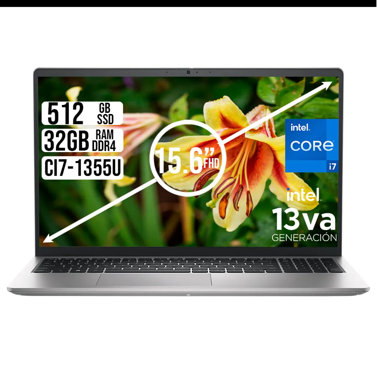 DELL - Portátil Dell 15 Intel Core i7-1355U 32GB RAM DDR5 SSD 512GB Pantalla 15.6” FHD Color Silver
