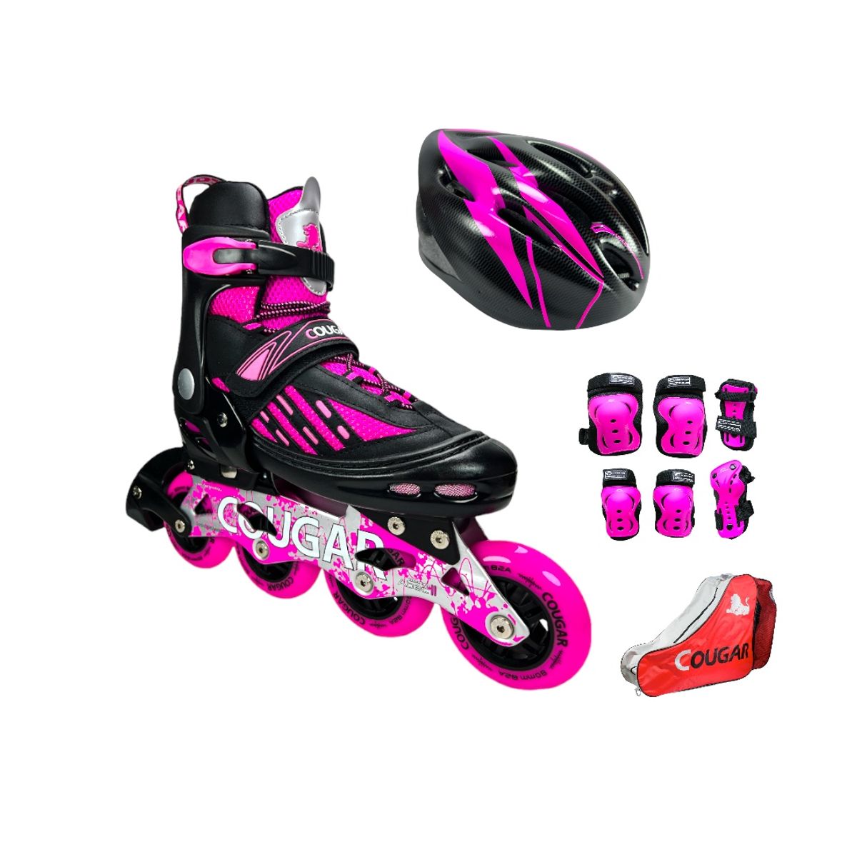 COUGAR - Combo Patines Cougar MZS833LG2 Con Protecciones L Fucsia