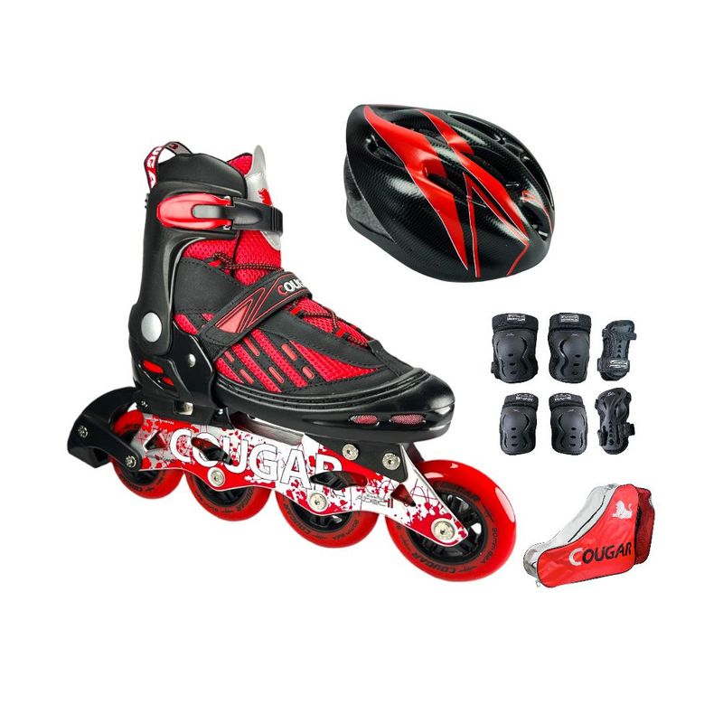 COUGAR - Combo Patines Cougar MZS833LG2 Con Protecciones M Rojo